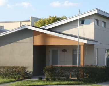 Built in 2018, the traditional shotgun house gets a modern hip makeover. There are asymmetric walls, multiple roofs with various window style to accommodate the variance of day light.
