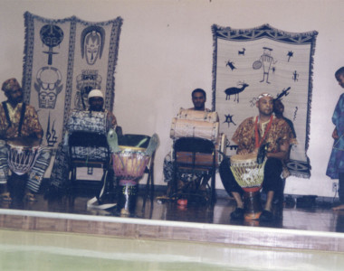 Circa. 1997. African American rhythmic entertainment accomplishing the dance troupe.