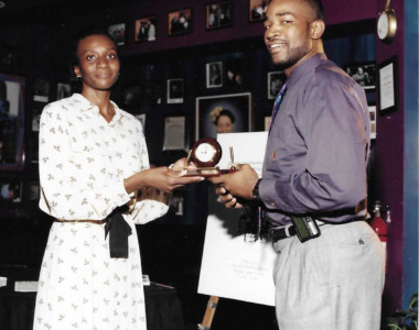 Circa 1996. Congratulations at the Mayor Neighborhood Matching Grant reception, recognizing the efforts, commitment and service of the Callahan Neighborhood Association. Accepting the neighborhood matching grant